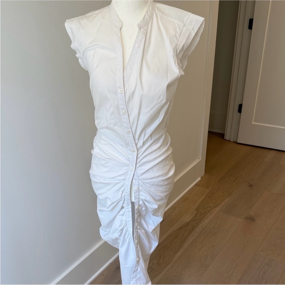 Veronica beard ruched shirt dress white dress - Picture 3 of 7